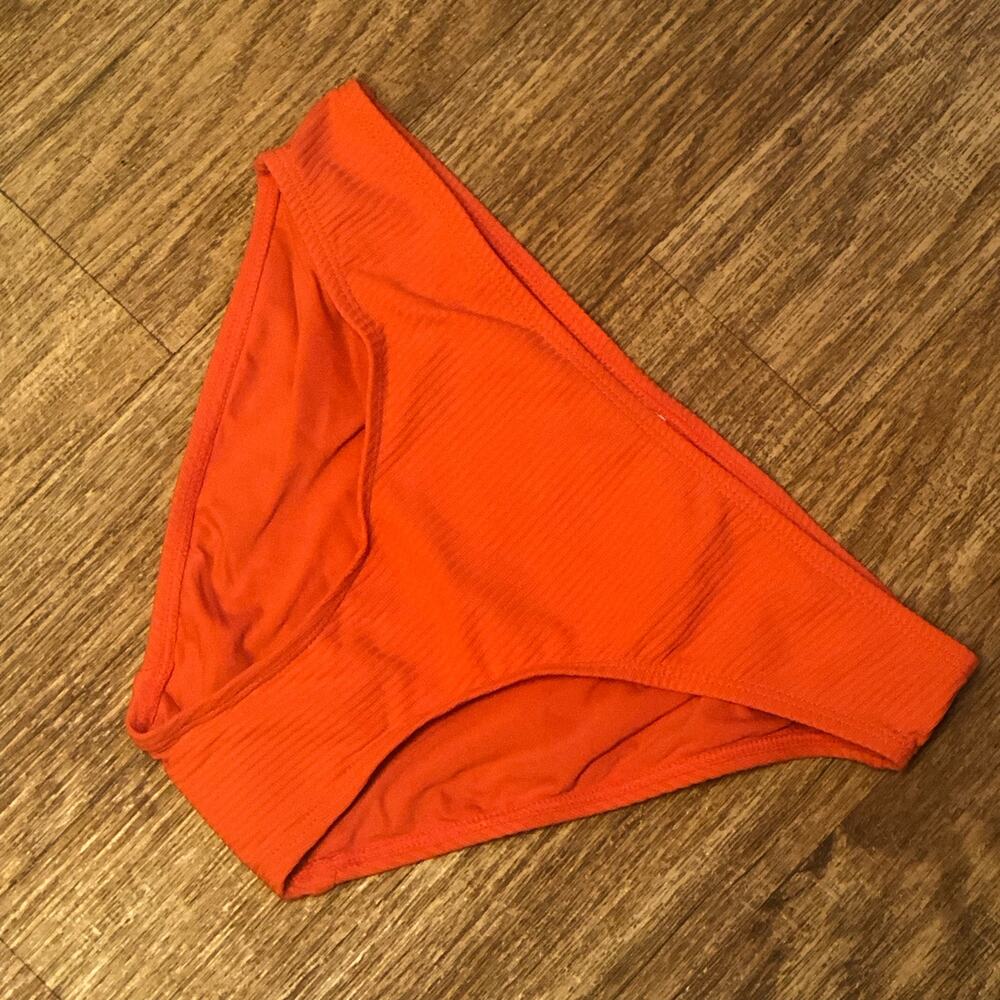 Andie Swim Ribbed Bikini Bottom in Sire Orange Size Small